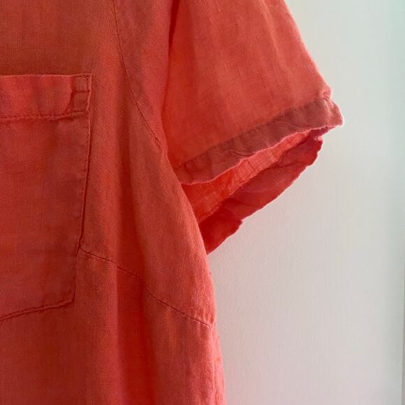 Land's End Linen Blouse Button Top Coral Orange Womens Size 1X Plus Size - Picture 4 of 6